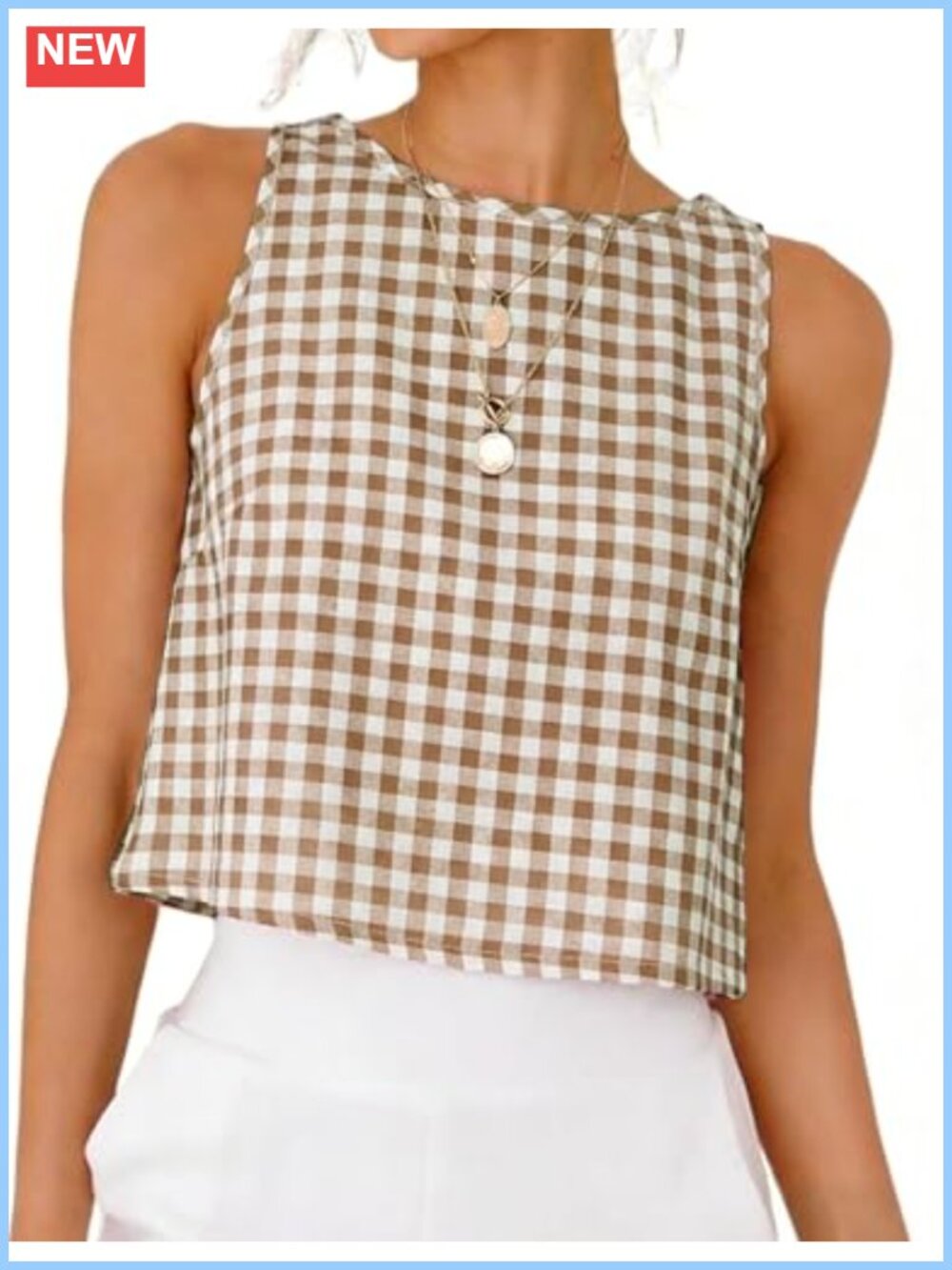 Womens Gingham Crop Tank Top Sleeveless Summer Cotton Checkered Vest